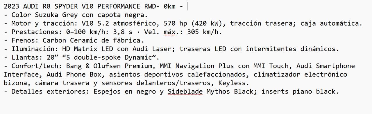 Mira esta publicación de Audi R8 2023 en Motordil