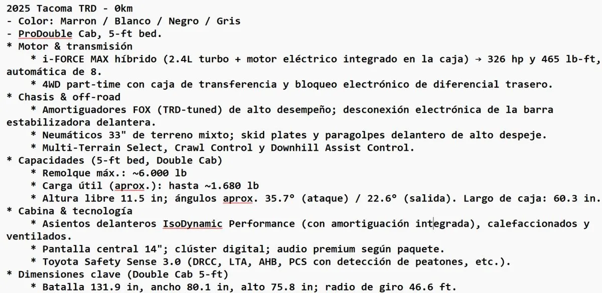 Mira esta publicación de Toyota Tacoma 2025 en Motordil